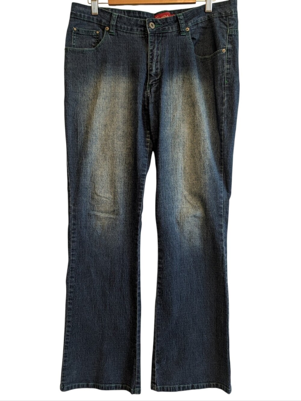 Southpole Women's Y2K Jeans Green Stitching Size 11